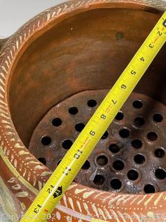 Large Mexican Hand Painted Terracotta Tamale Pot with Steamer. 13" Tall & 12" Diameter.