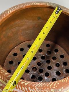 Large Mexican Hand Painted Terracotta Tamale Pot with Steamer. 13" Tall & 12" Diameter.