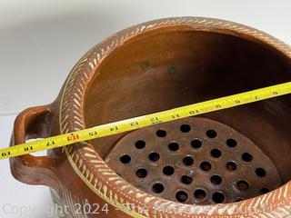 Large Mexican Hand Painted Terracotta Tamale Pot with Steamer. 13" Tall & 12" Diameter.