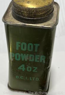 WWII Army Combat Medic Field Binoculars, German Field Signaling Mirror, Shaving Set and Foot Powder Tin