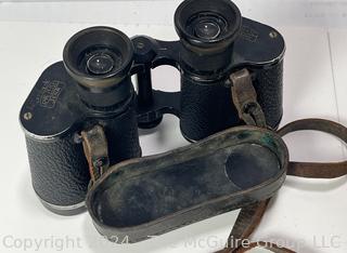 WWII Army Combat Medic Field Binoculars, German Field Signaling Mirror, Shaving Set and Foot Powder Tin