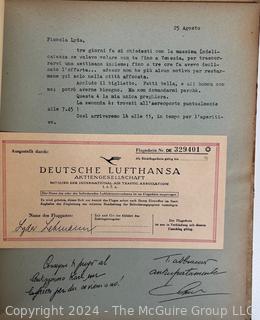 Io a Te (I to You) by Dinah Nelken with Translation in Italian by Eugenio Vaquer, circa 1940.  A love story told in diary form depicted through letters, postcards, telegrams, and various tickets (train and cinema) affixed to the page with colorful drawings. 