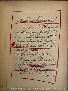 Io a Te (I to You) by Dinah Nelken with Translation in Italian by Eugenio Vaquer, circa 1940.  A love story told in diary form depicted through letters, postcards, telegrams, and various tickets (train and cinema) affixed to the page with colorful drawings. 