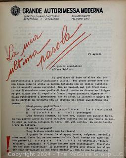 Io a Te (I to You) by Dinah Nelken with Translation in Italian by Eugenio Vaquer, circa 1940.  A love story told in diary form depicted through letters, postcards, telegrams, and various tickets (train and cinema) affixed to the page with colorful drawings. 