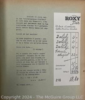 Io a Te (I to You) by Dinah Nelken with Translation in Italian by Eugenio Vaquer, circa 1940.  A love story told in diary form depicted through letters, postcards, telegrams, and various tickets (train and cinema) affixed to the page with colorful drawings. 