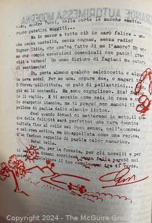 Io a Te (I to You) by Dinah Nelken with Translation in Italian by Eugenio Vaquer, circa 1940.  A love story told in diary form depicted through letters, postcards, telegrams, and various tickets (train and cinema) affixed to the page with colorful drawings. 