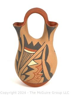 Traditional Native American Pueblo Pottery Wedding Vase Signed Chinana Jemez. 