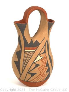 Traditional Native American Pueblo Pottery Wedding Vase Signed Chinana Jemez. 