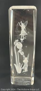 Beveled 3-D Laser Etched Fairy Garden Crystal Glass Paperweight 