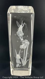 Beveled 3-D Laser Etched Fairy Garden Crystal Glass Paperweight 