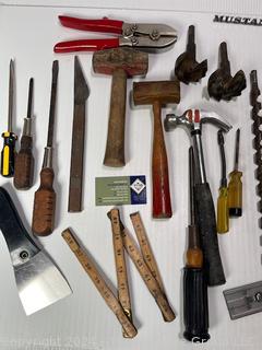 Hand Tools Including Plus Two Metal "Mustang" Auto Ornaments