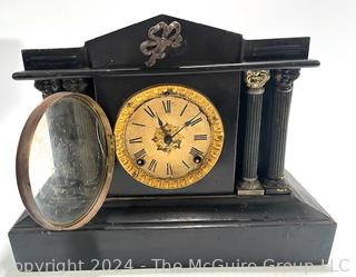 Vintage Ansonia Cast Iron Mechanical Wind Up Mantle Clock Columns circa 1900