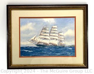 Framed Under Glass Watercolor Seascape of Clipper Ship Patriarch Signed by Artist Pelham Jones. 18" x 24" (was Lot 121RSA)