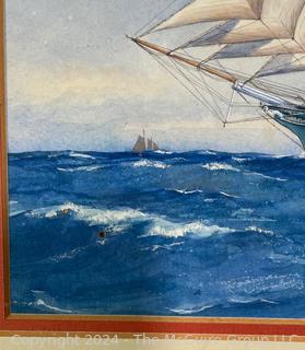 Framed Under Glass Watercolor Seascape of Clipper Ship Patriarch Signed by Artist Pelham Jones. 18" x 24" (was Lot 121RSA)