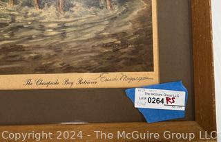 Framed Under Glass Lithograph of Chesapeake Bay Retriever Pencil Signed by Artist Edwin Megaree.  13" x 16"