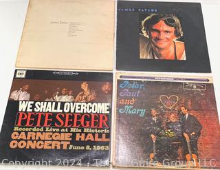 Four (4) Vinyl LP Record Folk Albums: James Taylor, Peter Paul & Mary, Pete Seeger