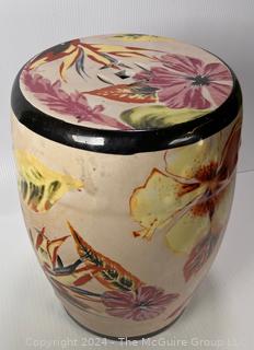 Chinoiserie Ceramic Garden Stool With Flowers. 17" Tall