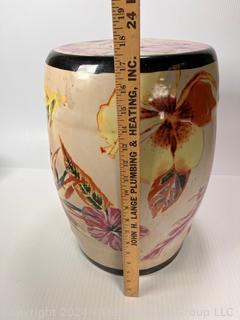 Chinoiserie Ceramic Garden Stool With Flowers. 17" Tall