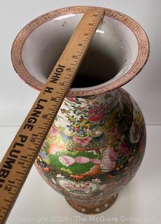 Chinese Rose Medallion Painted Porcelain Floor Vase or Umbrella Stand with Chopmark.  24" Tall 