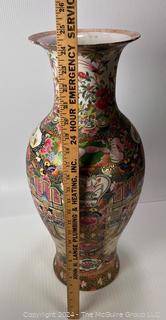 Chinese Rose Medallion Painted Porcelain Floor Vase or Umbrella Stand with Chopmark.  24" Tall 