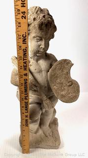 Cement Garden Statue of Cherub with Paint Pallet.  19" Tall