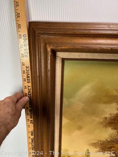 Framed Oil on Canvas of Landscape with Church Signed by Artist William Henry Harlock (1886–1909) New Zealand. 31" x 27" 