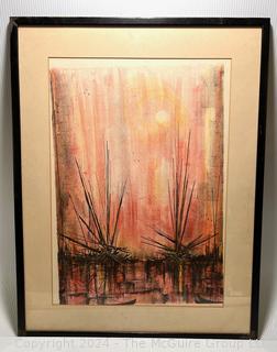 Framed Under Glass Color Limited Edition Lithograph Titled Barca Signed by Artist Mario Sinisca (Italian, born 1929).  24" x 32"