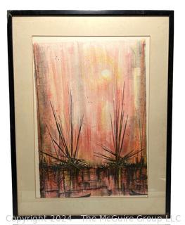 Framed Under Glass Color Limited Edition Lithograph Titled Barca Signed by Artist Mario Sinisca (Italian, born 1929).  24" x 32"