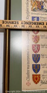 Framed Under Glass Heraldry of County Palatine, Durham, England.  12" x 26"