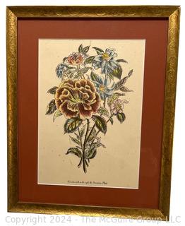 Framed Under Glass Botanical Floral Lithograph of Geranium.  12" x 15"