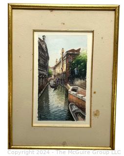 Framed Under Glass Watercolor of Venice Canal Signed by Artist.  10" x 13"