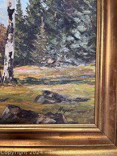 Gilt Framed Oil on Canvas Landscape Signed by Artist, Robert Heyer.  29" x 40"