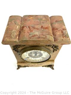 Footed Alabaster Wind-up Mantle Clock with USA Movement (Chime) and Gilt Accents. New Haven Trademark