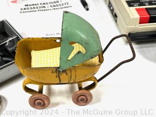 Cassette Recorder Player, Metal Toy Baby Carriage and Marble Owl Paperweight