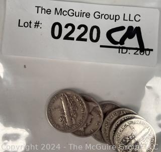 Six (6) Mercury Silver 10 Cent Dime Coins 1940 US 