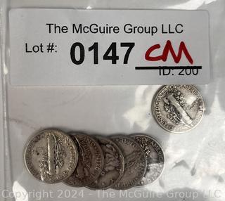 Six (6) Mercury Silver 10 Cent Dime Coins 1945 US