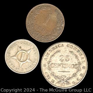 1924 Costa Rica 25 Centimos, 1920 Cuba 1 Centavos and 1905 1 Cent Belgium Coins