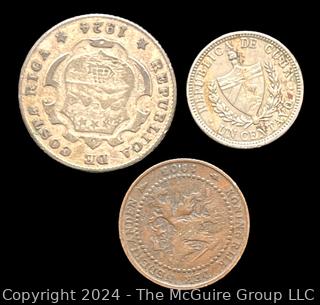 1924 Costa Rica 25 Centimos, 1920 Cuba 1 Centavos and 1905 1 Cent Belgium Coins