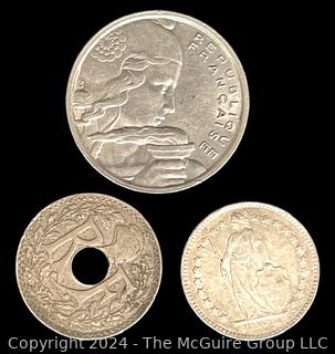 1918 French 5 Centimes Coin, 1945 1/2 Franc & 1955 100 Franc Coin