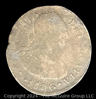 Foreign: 1806 Peru 2 Reales Carolus IV Silver Coin