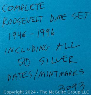 Complete Roosevelt Dime Set 1946-1996 Including all 50 Silver Dates and Mint Marks