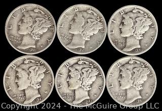 US: (6) Mercury Silver 10 Cent Dime Coins (3) 1941 (1) 1941-D (2) 1943