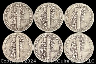 US: (6) Mercury Silver 10 Cent Dime Coins (3) 1941 (1) 1941-D (2) 1943