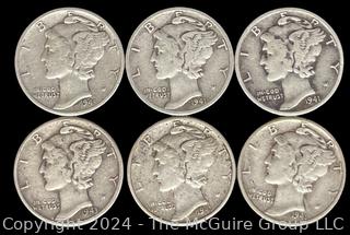 US: (6) Mercury Silver 10 Cent Dime Coins (4) 1941 (1) 1941-S (1) 1943