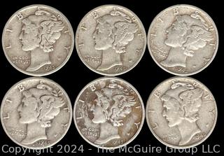 US: (6) Mercury Silver 10 Cent Dime Coins 1945 (add obverse photo) ?