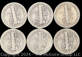 US: (6) Mercury Silver 10 Cent Dime Coins 1918-28