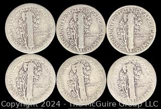 US: (6) Mercury Silver 10 Cent Dime Coins 1919 (2) 1920 1925 1926 1929