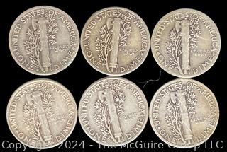 US: (6) Mercury Silver 10 Cent Dime Coins 1936 40 42-D 44 (2) 45