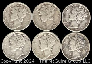 US: (6) Mercury Silver 10 Cent Dime Coins (5) 1944 (1) 1944-D