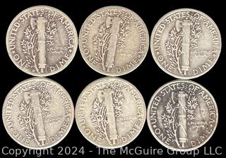 US: (6) Mercury Silver 10 Cent Dime Coins (5) 1944 (1) 1944-D